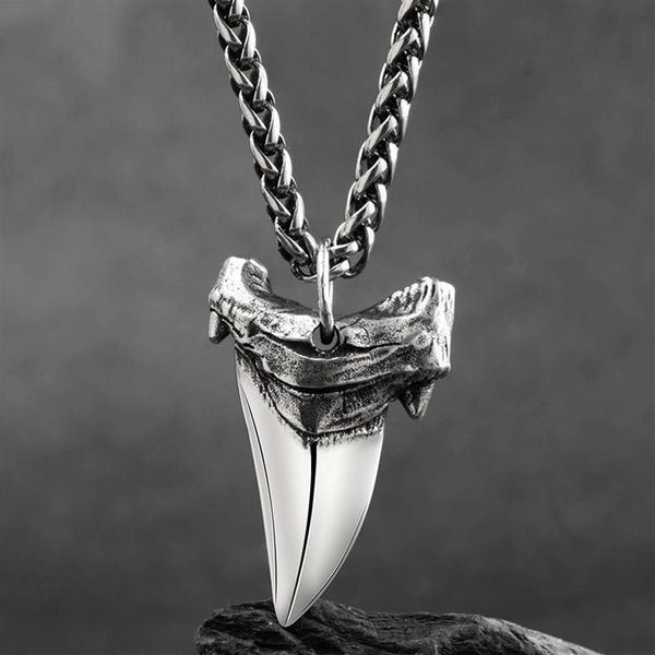 Colar de prata de dente de tubarão para homens pingente de prata joias hippop cultura de rua mygrillz LJ201016280S