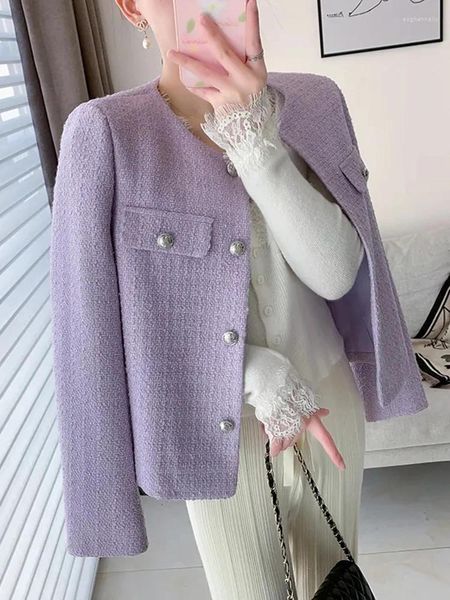 Damenjacken Zoki Französisch Einfache schicke Tweedjacke Frauen lässig Langarm Design Solid Coat Fashion o Halsknöpfe weiblich elegant