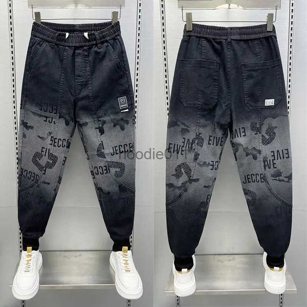 Jeans masculinos gradiente preto harem jeans carta padrão impresso calças de amor moda rua hip hop calças de marca de luxo roupas masculinas l231220