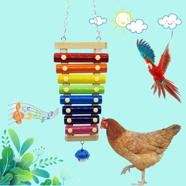 Outros suprimentos de pássaros coloridos pendurados xilofone brinquedo gaiola acessórios com sinos para frango papagaio periquito budgies dropship