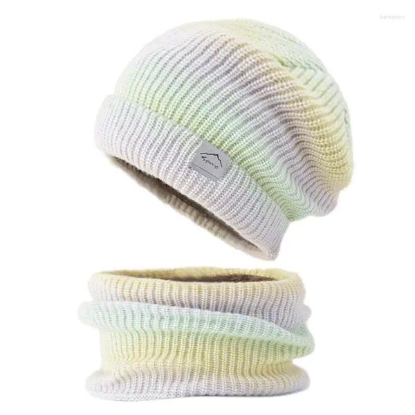 Berets Personalizado Homens e Mulheres Ao Ar Livre Jogo de Inverno Quente Fleece Forrado Pescoço Gaiter Cachecol Knit Beanie Chapéus 2 PCS Set