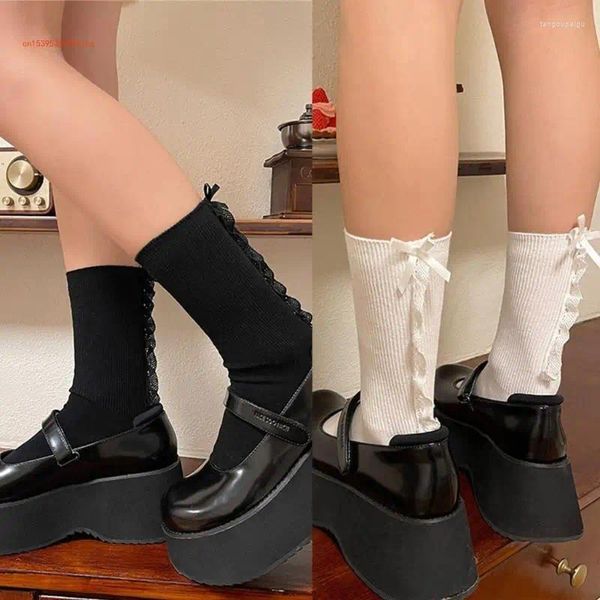 Frauen Socken Spitze Kalb Bowknot Mittelrohr Socke Sommer Rüschen Strumpf Für Student Mädchen Dame Campus