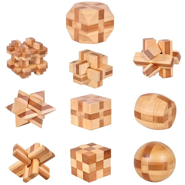 3D-Puzzles 10-teiliges Set Puzzle handgefertigt Vintage Ming Lock Luban Holzspielzeug Erwachsene Puzzle Kinder Erwachsene Dekompression Antistress-Spielzeug 231219