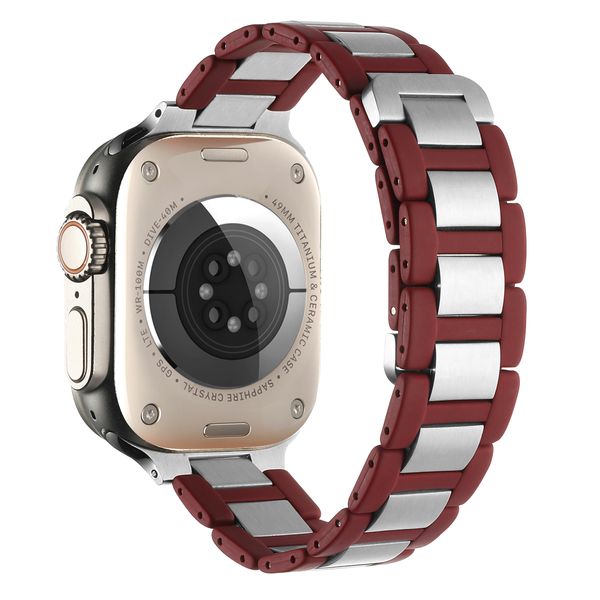 Pulseira de relógio magnética de aço inoxidável Pulseira de borracha de metal para pulseiras de relógio Apple 45mm 44mm 49mm 40mm 42mm 41mm 38mm Pulseiras iwatch Ultra 7 8 6 5 4 3 Series Pulseiras