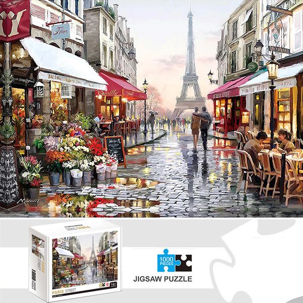 3D Puzzles 1000 peças Paris Street Jigsaw Puzzle Decor Home Games Adults Games Family Fun Floor Educacional Toys For Kids 231219