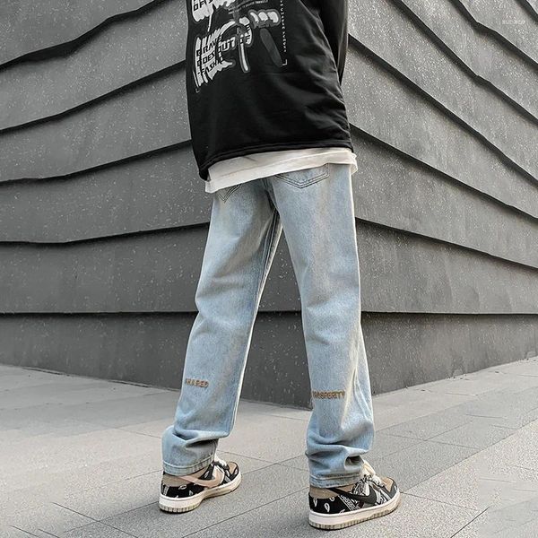 Jeans da uomo TFETTERS Marca Baggy Ricamo Pantaloni in denim Uomo 2023 Primavera Autunno Mid Rise Sbiancato Distressed Hip Hop Streetwear