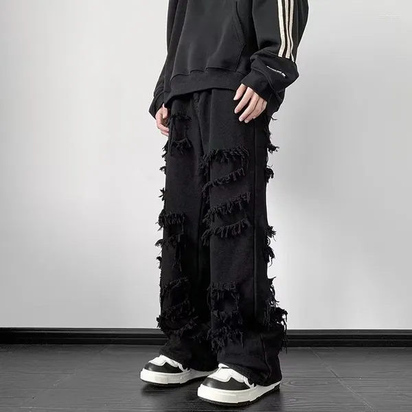 Herren Jeans American Retro Rough Selvedge Mode Männer Kleidung Schwarze gerade Hosen Y2K Streetwear Ripped HIP HOP Baggy Pants