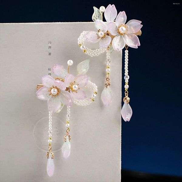 CLIPES DE CABELO 2PCS CLIP CLIP CHEARDPIN PARA MENINAS HANFU Party Vintage Pearl Tassel Barrettes Fringe Fringe Floral Jóias Antigas