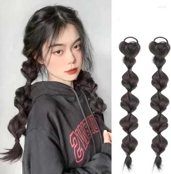 Acessórios de cabelo 2 pçs / set bolha sintética torção rabo de cavalo alta peruca elástica mulher estilo lado natural lanterna trança preto hous cauda peruca