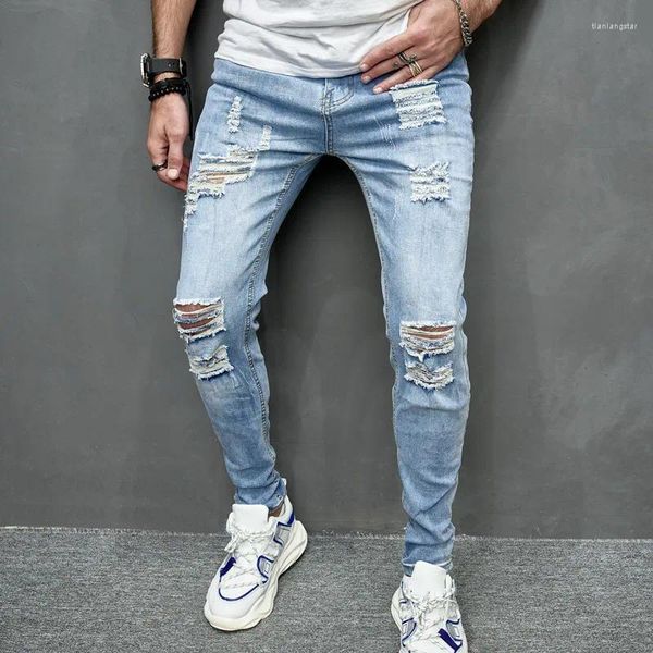 Jeans da uomo Fashion Street Style strappati skinny da uomo vintage denim pantaloni hip-hop casual slim fit pantaloni a matita cotone di alta qualità