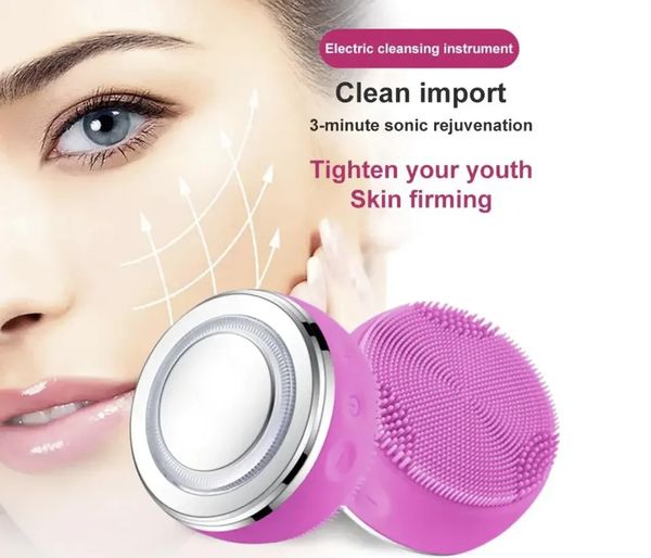 Reinigungswerkzeuge Zubehör 2 in 1 LED-Lichttherapie Silikonheizung Gesichtsreiniger Massage Sonic Reinigungsbürste Massagegerät Wasserdicht 231220