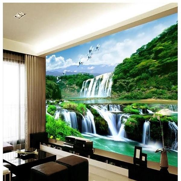 Paisagem chinesa parede cachoeira mural 3d papel de parede 3d papéis de parede para tv pano de fundo280c