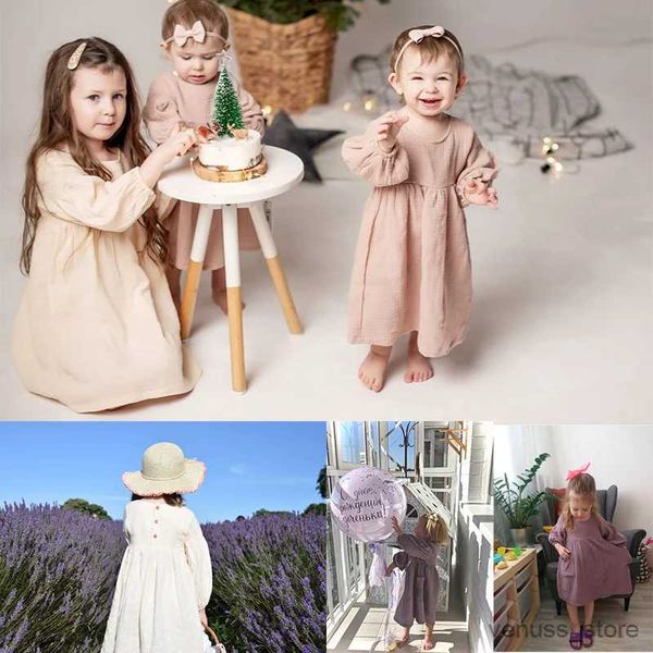 Vestidos de menina Autumn Spring Roupas infantis de algodão orgânico Double Gaze Bolsets Loose Girls Girls Dress Fashion Princess Casual Kids Dresses