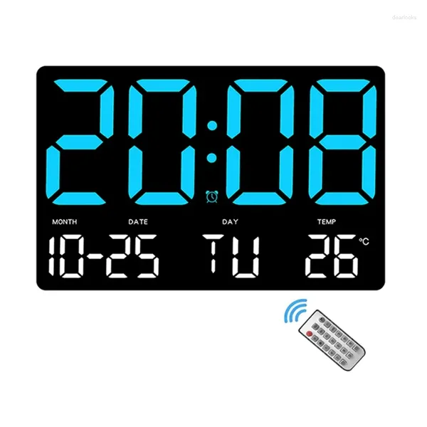Relógios de parede Relógio digital grande display com data e temperatura dia da semana controle remoto