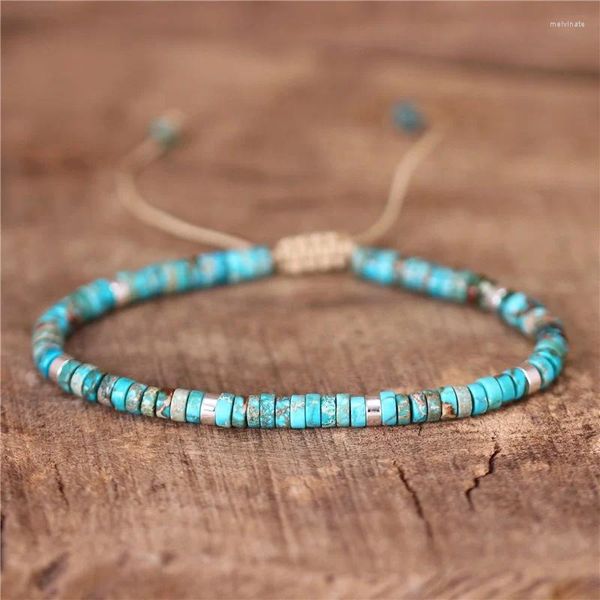 Strand Bohemia 2x4mm Piastrella Perline in pietra naturale Bracciale regolabile Elasticizzato Pietre preziose tibetane Diaspro per donna all'ingrosso