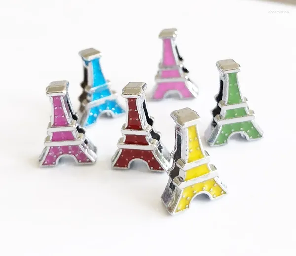 Colares Pingente 20 PCS 8mm Esmalte Torre Eiffel Encantos DIY Acessório Fit Pulseira Cintos