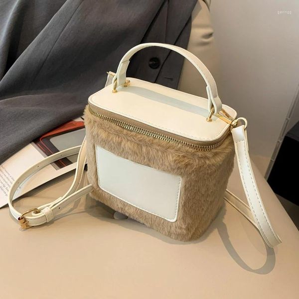 Frauen Mode Luxus Pelzigen Box Geformte Handtasche Schulter Umhängetasche Weibliche Dame Totes Geldbörse Unterarm Messenger Make-Up