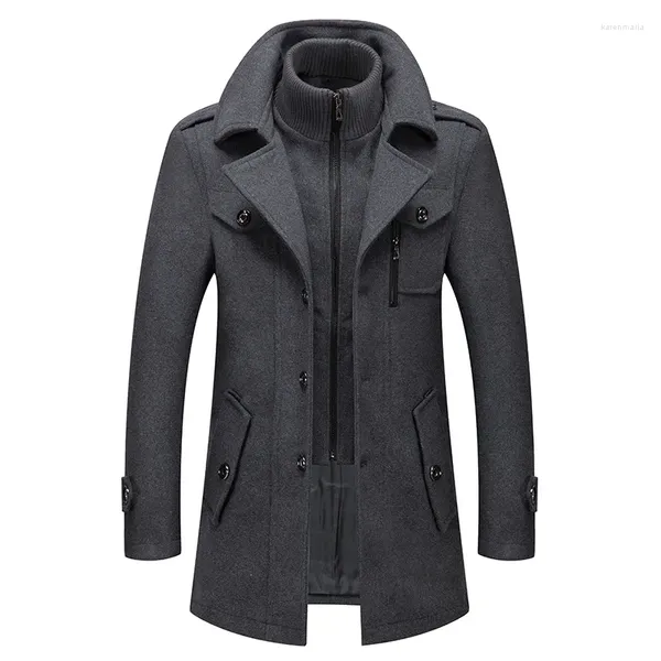 Trenchs pour hommes Manteaux d'hiver Hommes Laine Mélanges Solide Couleur Épais Chaud Laine Pardessus Double Col Manteau Hommes Coupe-Vent Simple Boutonnage