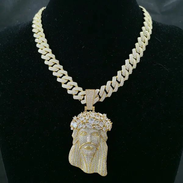 Высококачественная дизайнерская мужская кубинская цепочка с подвеской в виде головы Иисуса, роскошное модное ожерелье в стиле хип-хоп, уличный тренд, повседневный стиль, инкрустированное бриллиантами ожерелье, мужские ювелирные изделия