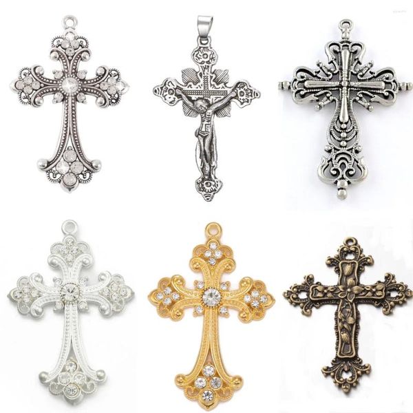 Collane con ciondolo 5/10 pezzi in lega di strass grandi pendenti con croce fede religiosa ciondoli per collana orecchini girocollo creazione di gioielli di moda fai da te