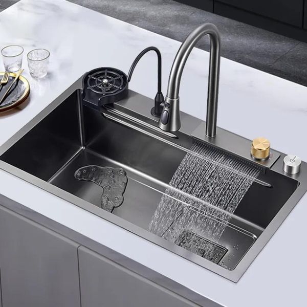 Lavelli Lavello da cucina Rubinetto a cascata Rubinetto dell'acqua estraibile Accessori da cucina Applicazione Lavello da cucina con vasca singola in acciaio inossidabile