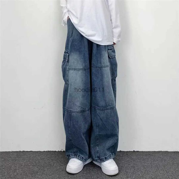 Calças de brim masculinas vintage y2k streetwear baggy carga jeans cintura alta em linha reta perna larga calças moda solta calças jeans novo lavado jeans l231220