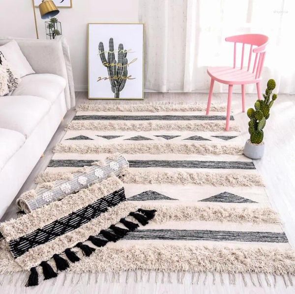 Tapetes mão-tecido tapetes de algodão grande para quarto sala de estar estilo étnico tapeçaria geométrica xadrez kilim tapetes
