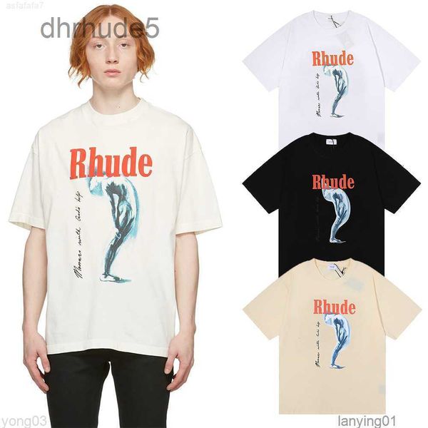 2023 Neues Herren-T-Shirt der nordamerikanischen High-Street-Marke Rhude Fashion Minority Monaco mit Gold Help Tortured Goddess Kurzarm für 95 KS