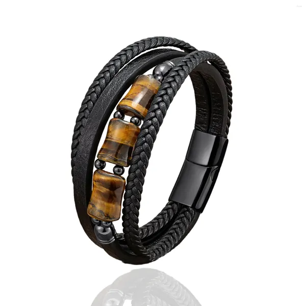 Charme pulseiras na moda tigre olhos pedra pulseira homens fecho de aço inoxidável pulseiras artesanais masculino pulseira jóias namorado marido presente