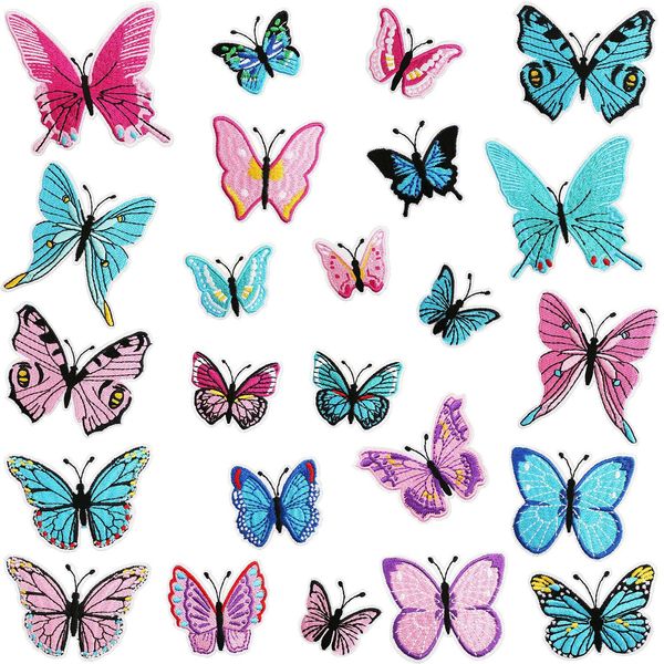 48 Stück Schmetterling-Aufnäher zum Aufbügeln, verschiedene Größen, bunt, bestickte Applikationen, Aufnäher, Reparaturflicken für DIY-Accessoires, Kleidung, Jeans, Jacken, Taschen