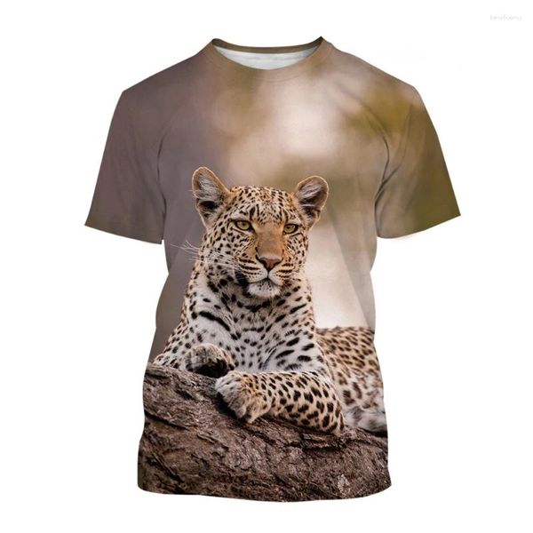Homens camisetas Leopardo Animal 3D Impressão T-shirt Streetwear O-pescoço Tees Homens Mulher Manga Curta Oversized Hip Hop Harajuku Masculino Crianças Tops