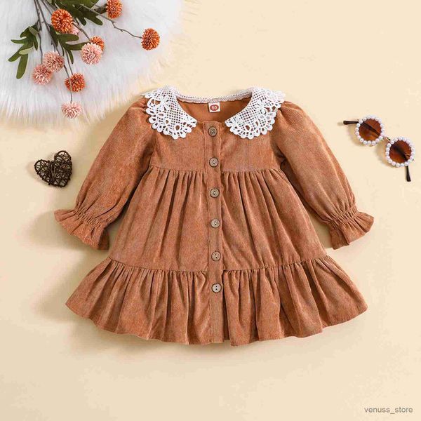 Mädchenkleider ma Baby 6m-4y Kleinkind Kind Kinderbaby Kleid Rüste Spitze A-Linie Langarm Kleider für Mädchen Vintage Herbst Federkleidung D05