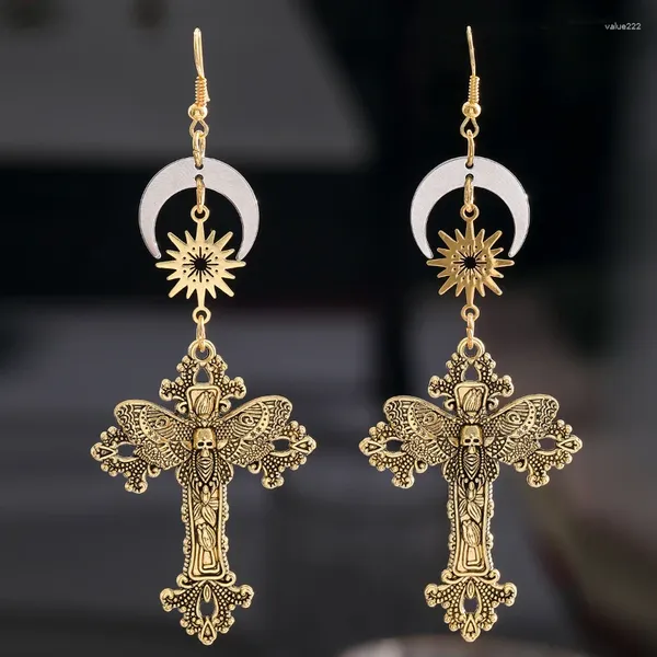 Dangle Ohrringe Große Motte Kreuz Sonnenmond Florigree Vintorian Vintage Gothic Style für ihren Schutz Amulett