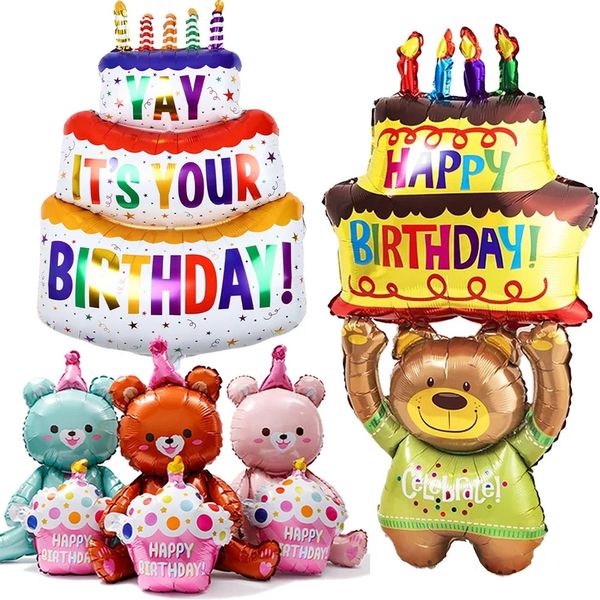 Alles Gute zum Geburtstag Kuchen Luftballons Cartoon 3 Schicht Folie Kerze für Kinder Geschenke Party Baby Dusche Dekoration Lieferungen 231220