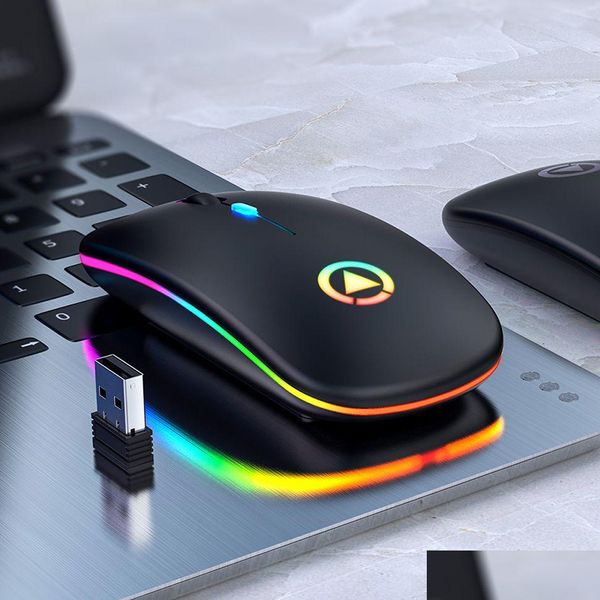 Mäuse Wiederaufladbare Maus Wireless Silent LED Hintergrundbeleuchtung USB Optische Ergonomische Gaming PC Computer Für Laptop Drop Lieferung Computer Netw Dhq78