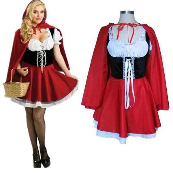 Set Plus Size Rollenspiel Kleid Little Red Riding Hood Kostüm Cosplay Erwachsene Party Clubwear Sexy Karneval Halloween Kostüme für Frauen y