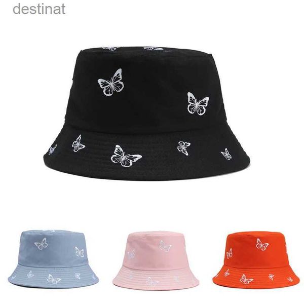 Wide Bim Hats Bucket Hats New Fashion Ladies Butterfly Sticker Fischer Hut Panama Doppelsieger Eimer Hut Casual Sunscreen Bob Hatl231221