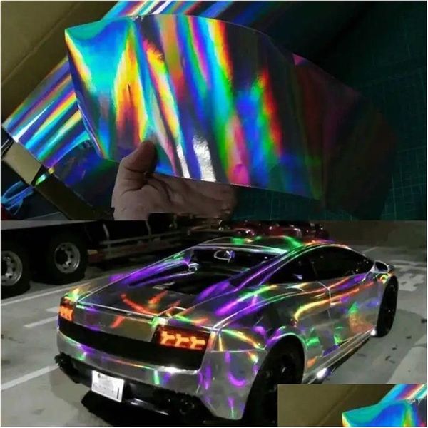 Autoaufkleber hohe Qualität 3 Schichten Schwarz sigerer Blau Chrom Holographische Vinylverpackung Regenbogen Laserblasen Drop Lieferung Automobil Auto DHCHV