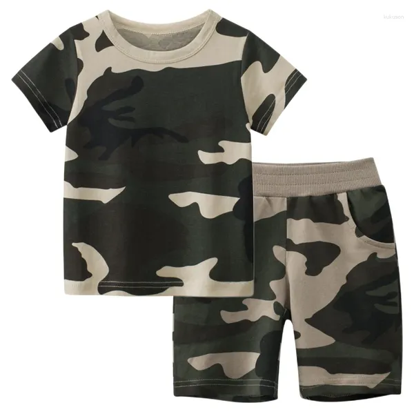 Kleidung Sets 2023 Sommer Camouflage Set Jungen Mädchen Kurzarm Tops Sport Shorts 2PCS Baumwolle Kinder Kostüm Trainingsanzug Kinder Outfits