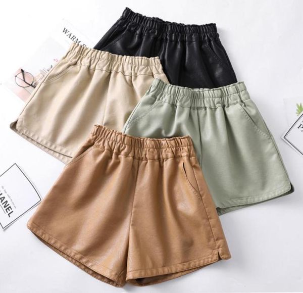 Sexy Hight Taille Elastic Wide Leg Biker Shorts Frauen PU Leder Indoor Plus -Größe Shorts Weibliche Tasche Sommerkammer New1292885