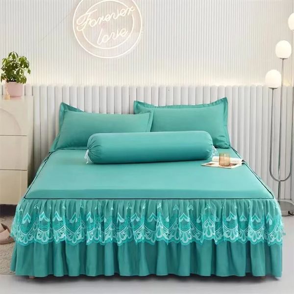 Princess Bed Skirt Mattress Protector Bedsheet Ruffled Lace Salia Cama Cama Capa Cascada Não deslizamento Capa de colchão 231221