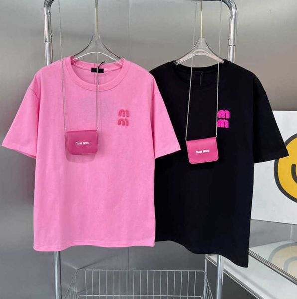 2024 MIU Designer T -Shirt Frauen heiße Bohrer bestickte Buchstaben T -Shirts Baumwollrunde Hals kurzärärmische losen Mode -Sommer -Damen Tops Kleidung