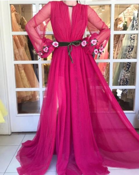 Бальные платья BridalAffair 2023 Est розово-красные шифоновые трапециевидные платья для выпускного вечера Элегантные пышные вечерние платья с длинными рукавами длиной до пола