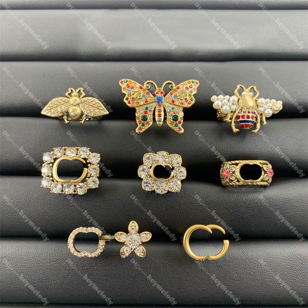Новые цветные кольца с бриллиантами и жемчугом, открытое кольцо с цветком и бабочкой, универсальное модное кольцо с буквами, ювелирные изделия с коробкой