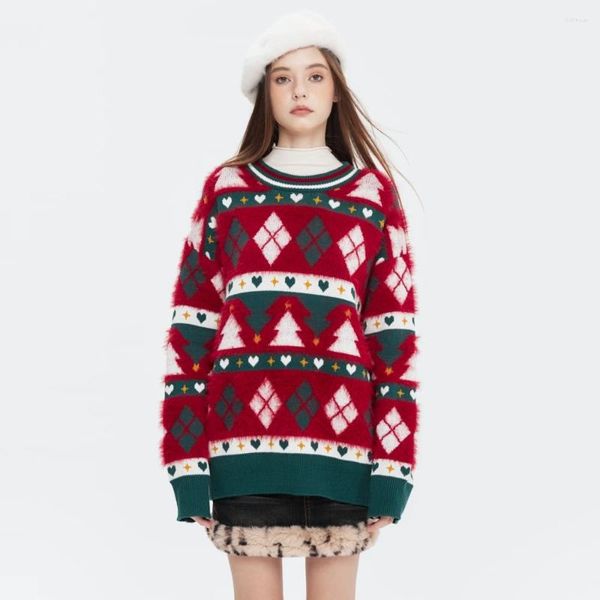 Erkek Sweaters Kadınlar İçin Noel Süveteri Y2K Örgü Sevimli Kore İncelemeleri Birçok Giyim mahsul örgü üstleri Kış dış giyim kazakları