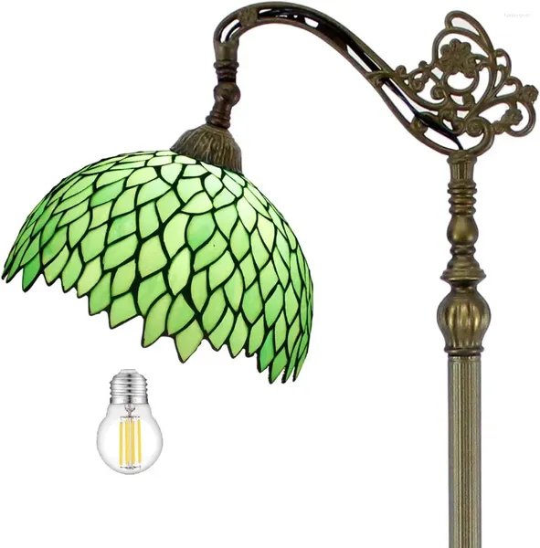 Stehlampen, grüne Glyzinien-Buntglas-Bogenlampe, 30,5 x 45,7 x 162,6 cm, Schwanenhals, verstellbare Ecke, stehend, Leselampe, Dekor, Bett