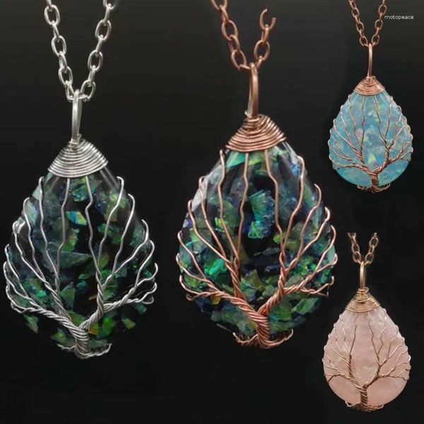 Colares Pingente Handmade Árvore da Vida Envoltório Abalone Shell Resina Colar Azul Branco Rosa Energia Reiki Cura Amuleto Jóias Presentes