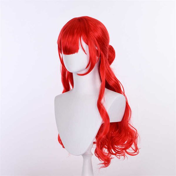 Cosplay perucas anime personagem colapso estrela cúpula ferroviária hiko cos peruca vermelho longo cabelo encaracolado rosa falso chapelaria