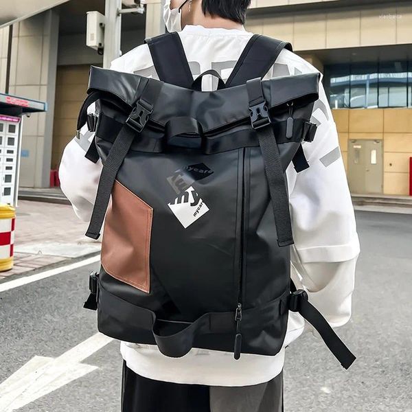 Borse da scuola Zaino stile coreano Street Trend Roll Top Personalità della moda Borsa da studente universitario impermeabile di grande capacità da uomo