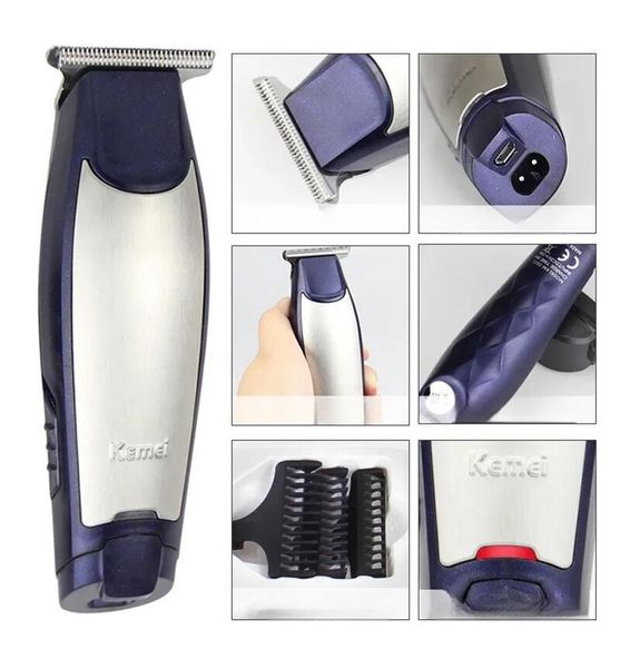 KEMEI 3 em 1 Cabelo profissional Recarregável 0mm Máquina de corte de cabelo de barbeiro com cabos de barbeiro com cabo USB